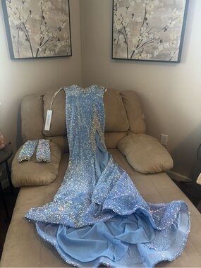Portia and Scarlett Sequin Light Blue Evening Gown